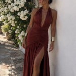 Vestido largo marron con nudo | Stylicious (8)