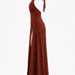 Vestido largo marron con nudo | Stylicious (12)