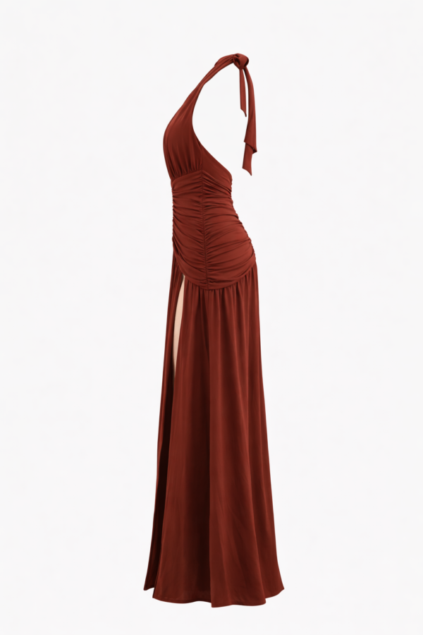 Vestido largo marron con nudo | Stylicious (12)