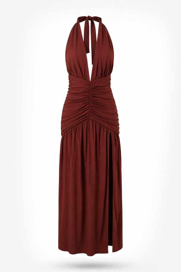 Vestido largo marron con nudo | Stylicious (11)