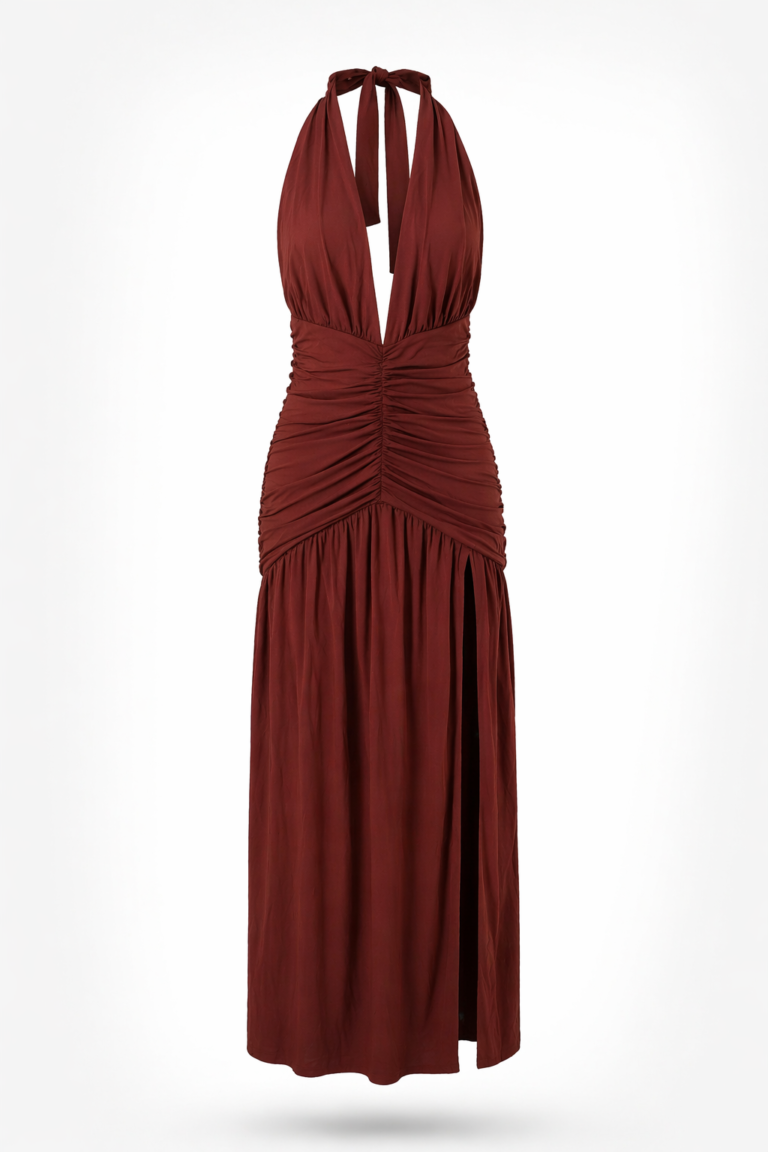 Vestido largo marron con nudo | Stylicious packshot
