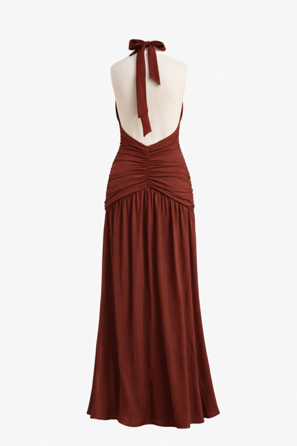 Vestido largo marron con nudo | Stylicious (13)