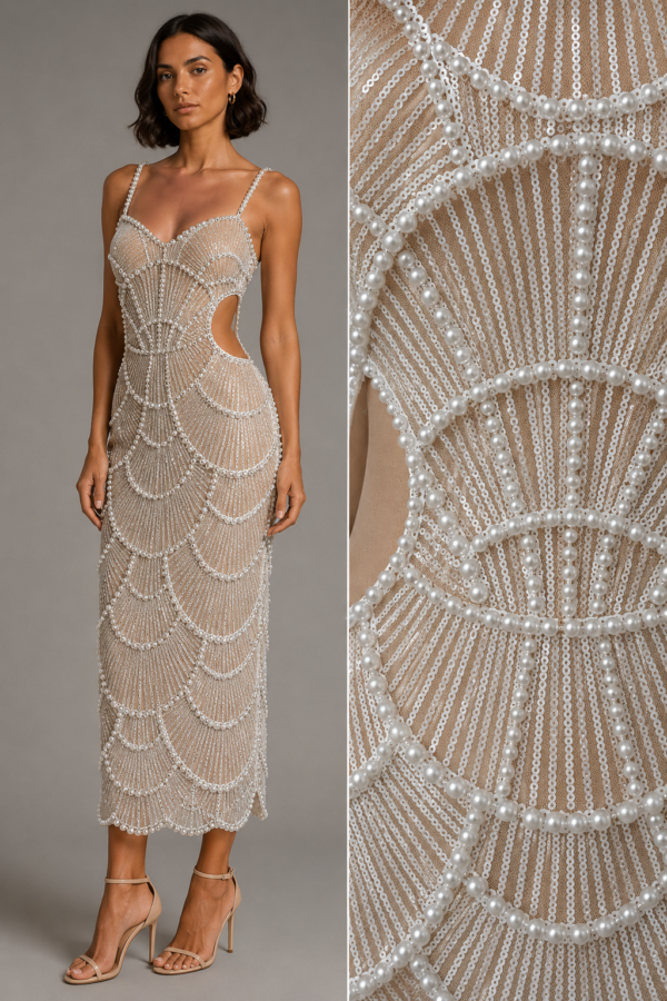 Vestido midi con perlas de fiesta | Stylicious (5)