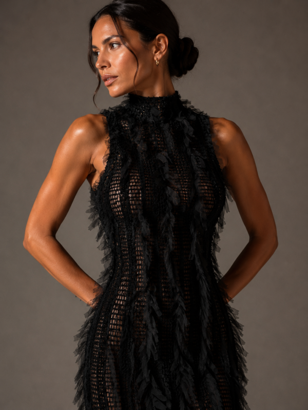 Vestido negro elegante de cuello alto | Stylicious (4)