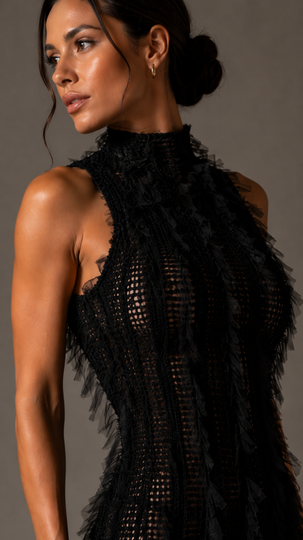 Vestido negro elegante de cuello alto | Stylicious (8)