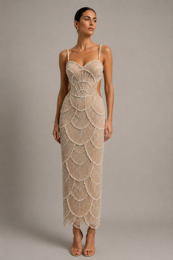 Vestido midi con perlas de fiesta | Stylicious (2)