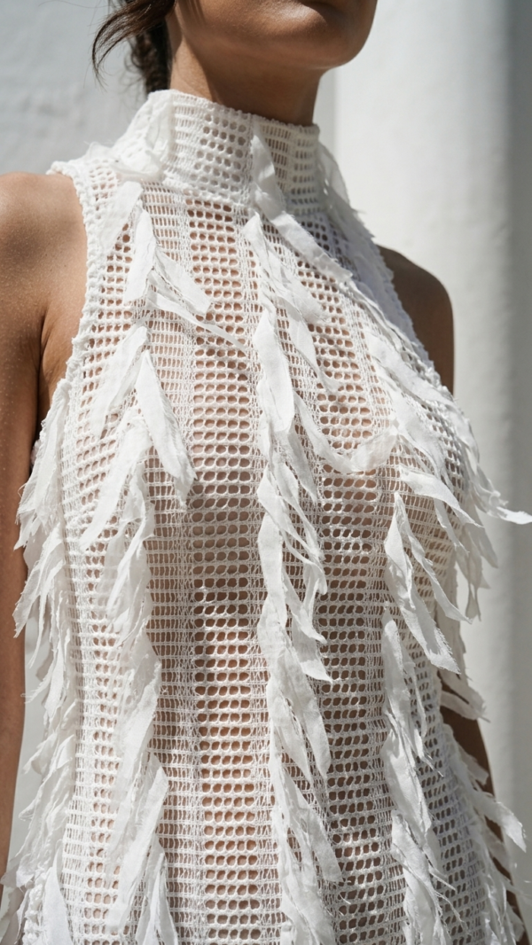 Vestido blanco elegante de cuello alto | Stylicious (6)