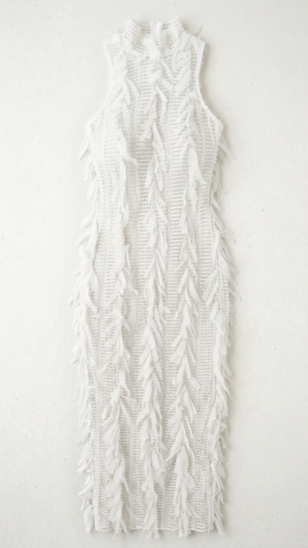 Vestido blanco elegante de cuello alto | Stylicious (5)