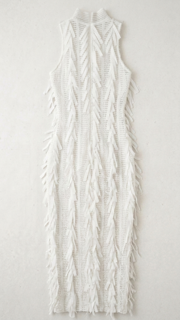 Vestido blanco elegante de cuello alto | Stylicious (8)