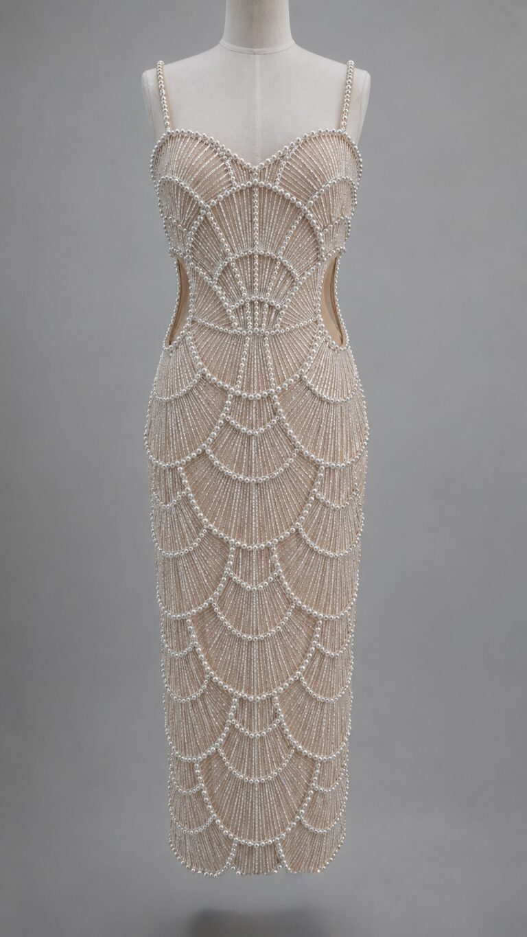 Vestido midi con perlas de fiesta | Stylicious (6) packshot