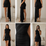 Vestido negro drapeado elegante | Stylicious (25)