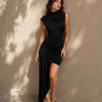 Vestido negro drapeado elegante | Stylicious (8)