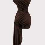 Vestido marron drapeado elegante | Stylicious packshot.