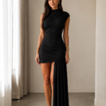 Vestido negro drapeado elegante | Stylicious (6)