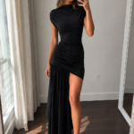 Vestido negro drapeado elegante | Stylicious (26)