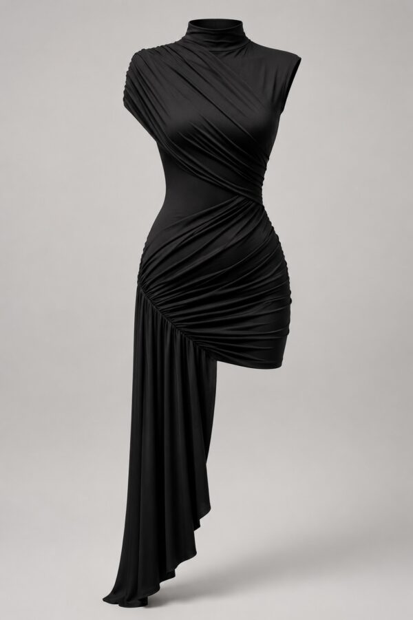Vestido negro drapeado elegante | Stylicious (18)