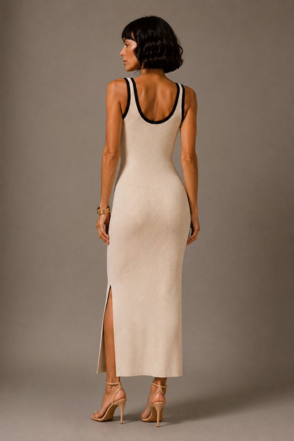 Vestido de punto beige y negro | Stylicious (4)