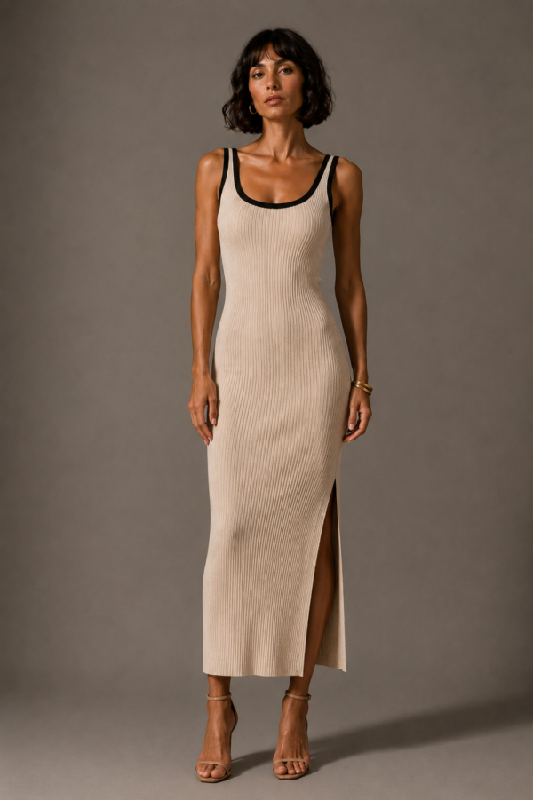 Vestido de punto beige y negro | Stylicious (2)