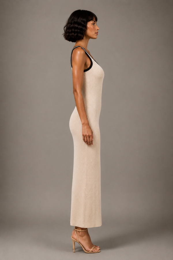 Vestido de punto beige y negro | Stylicious (5)