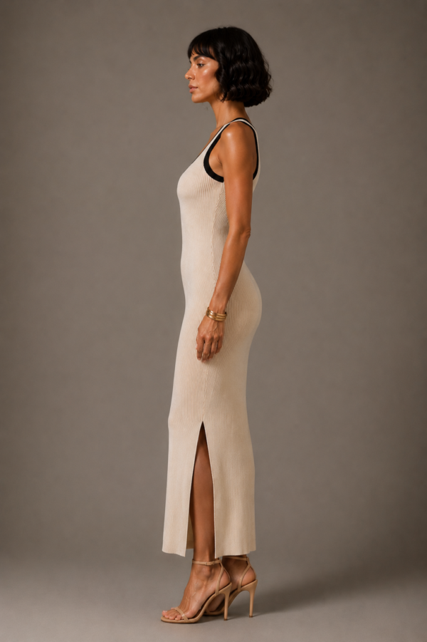 Vestido de punto beige y negro | Stylicious (3)