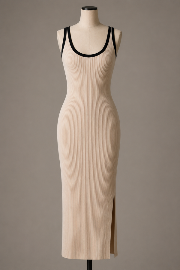 Vestido de punto beige y negro | Stylicious (10) packshot