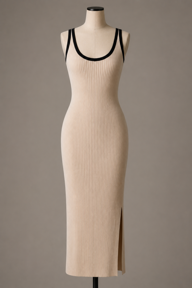 Vestido de punto beige y negro | Stylicious (10) packshot