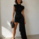 Vestido negro drapeado elegante | Stylicious