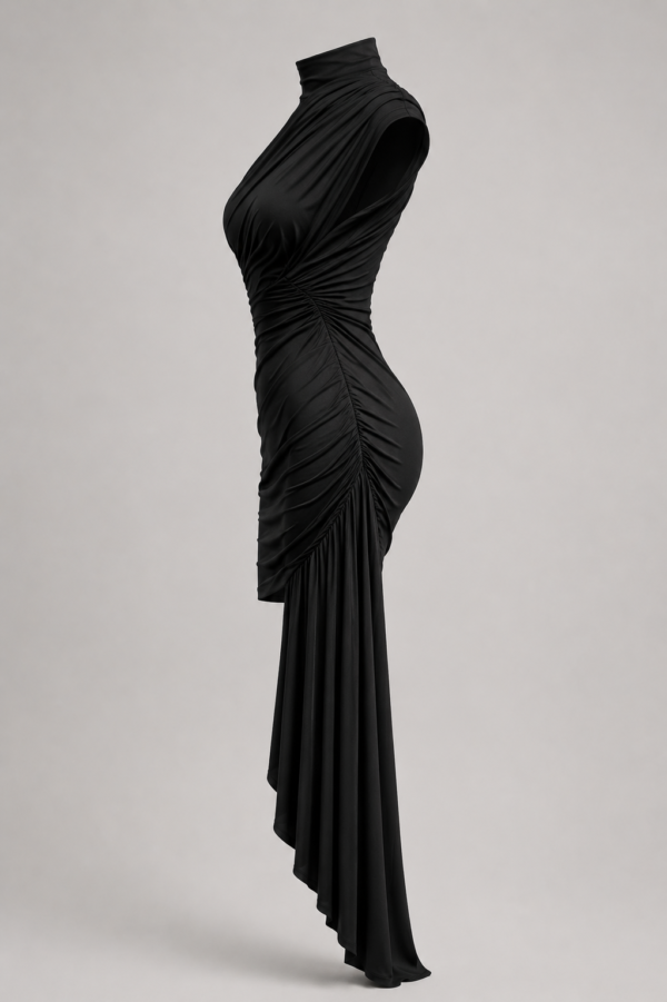 Vestido negro drapeado elegante | Stylicious (17)