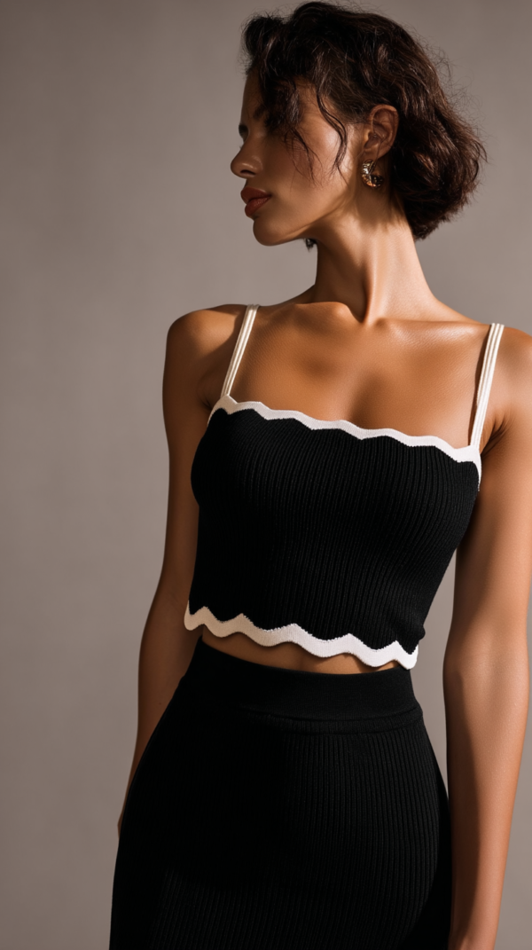 Conjunto top y falda negro de punto | Stylicious (7)