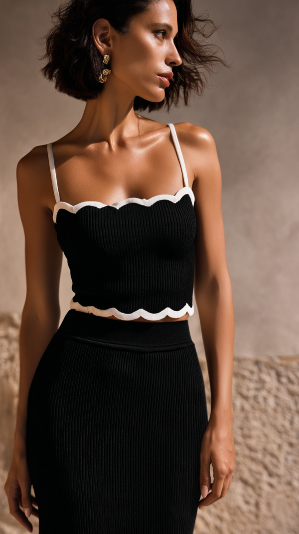 Conjunto top y falda negro de punto | Stylicious (8)