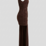 Vestido marron drapeado elegante | Stylicious (22)