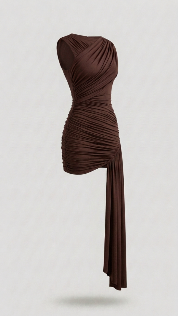 Vestido marron drapeado elegante | Stylicious packshot.jpg