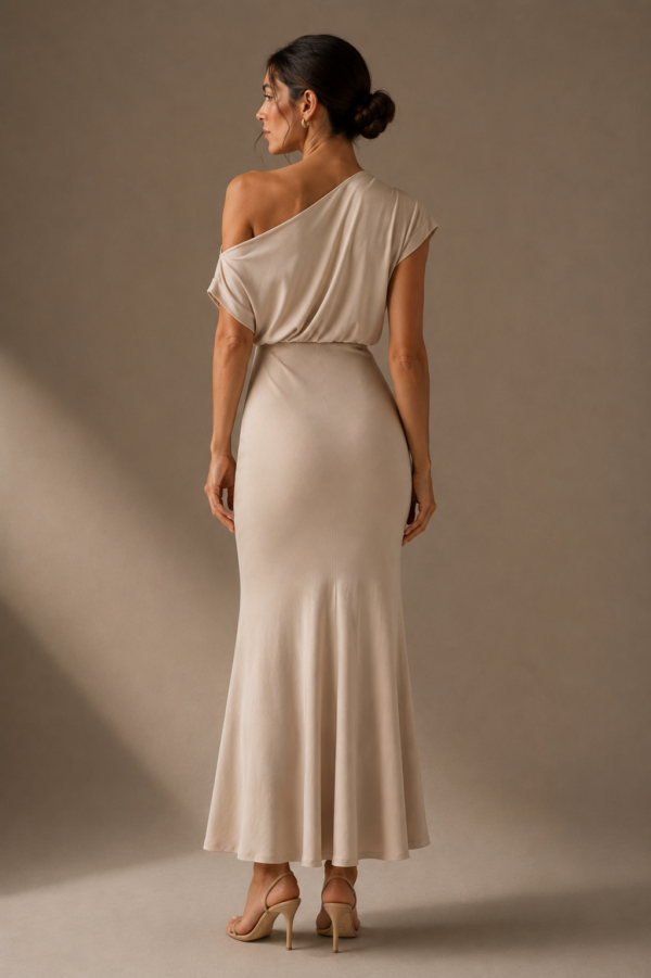 Vestido largo beige asimetrico | Stylicious (4)