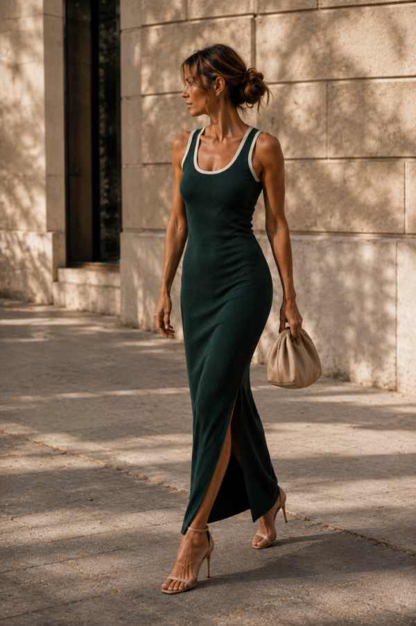 Vestido de punto verde elegante | Stylicious