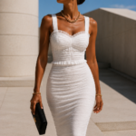 Vestido Fleur | Blanco Nube Modelo caminando