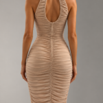 Vestido midi beige elegante fruncido | Stylicious (12)