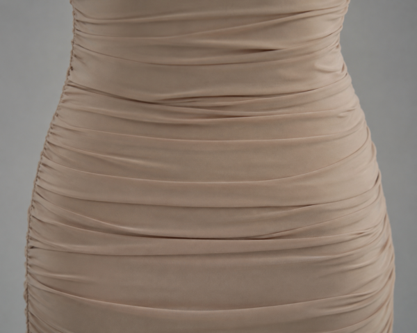 Vestido midi beige elegante fruncido | Stylicious (14)