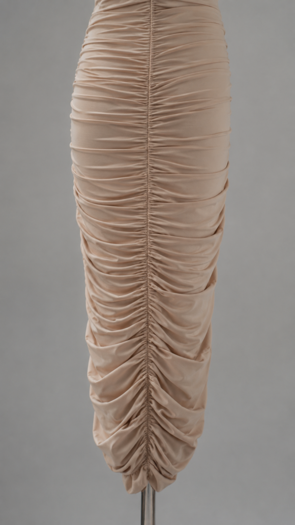 Vestido midi beige elegante fruncido | Stylicious (9)