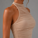 Vestido midi beige elegante fruncido | Stylicious (7)