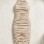 Vestido midi beige elegante fruncido | Stylicious (15)