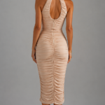 Vestido midi beige elegante fruncido | Stylicious (6)