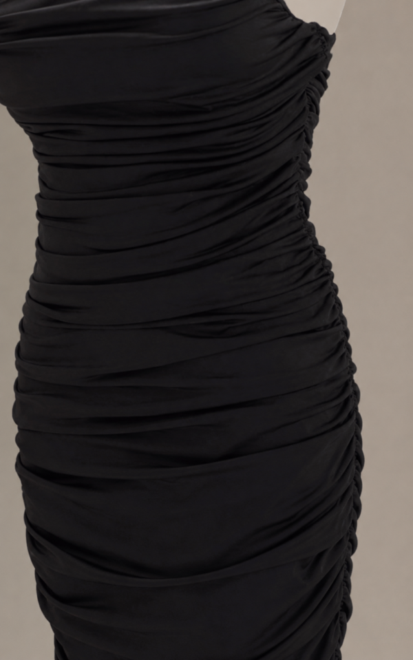 Vestido midi negro elegante fruncido | Stylicious (11)