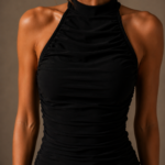 Vestido midi negro elegante fruncido | Stylicious (10)
