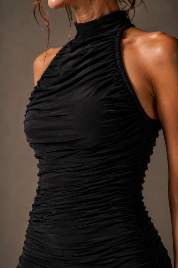 Vestido midi negro elegante fruncido | Stylicious (14)