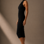 Vestido midi negro elegante fruncido | Stylicious (7)
