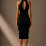 Vestido midi negro elegante fruncido | Stylicious (8)