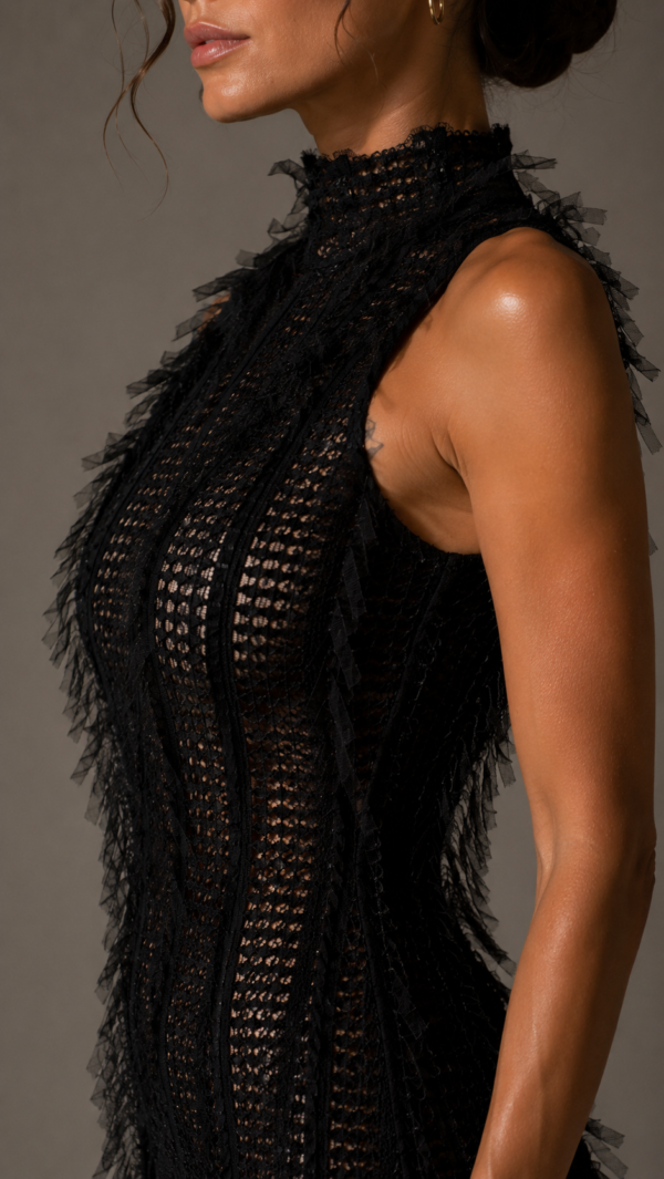Vestido negro elegante de cuello alto | Stylicious (6)