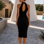 Vestido negro Noche pliegues espalda