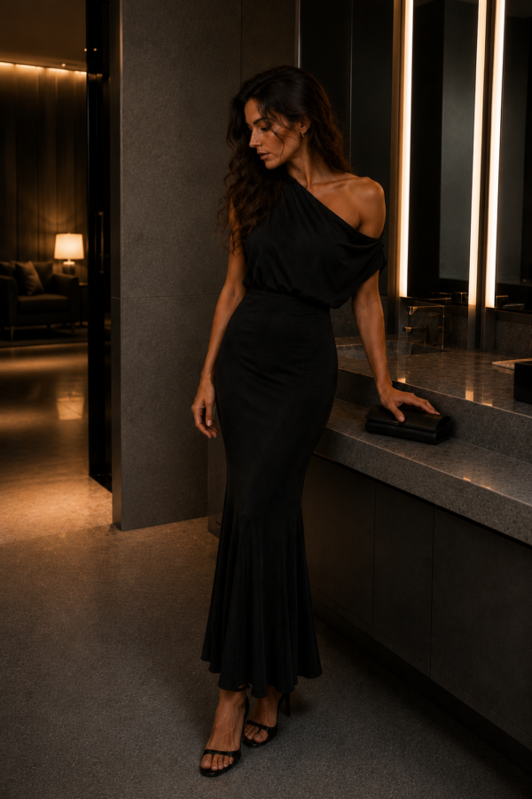 Vestido largo negro asimetrico de fiesta | Stylicious (2)