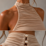Vestido midi beige elegante fruncido | Stylicious (11)